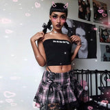 Black Pink Plaid-[rave outfit]-Euphoria