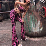 Chicology lightning print boob tube crop top flare pants 2019 summer 2 two piece matching co ord set women festival clothes-[rave outfit]-Euphoria