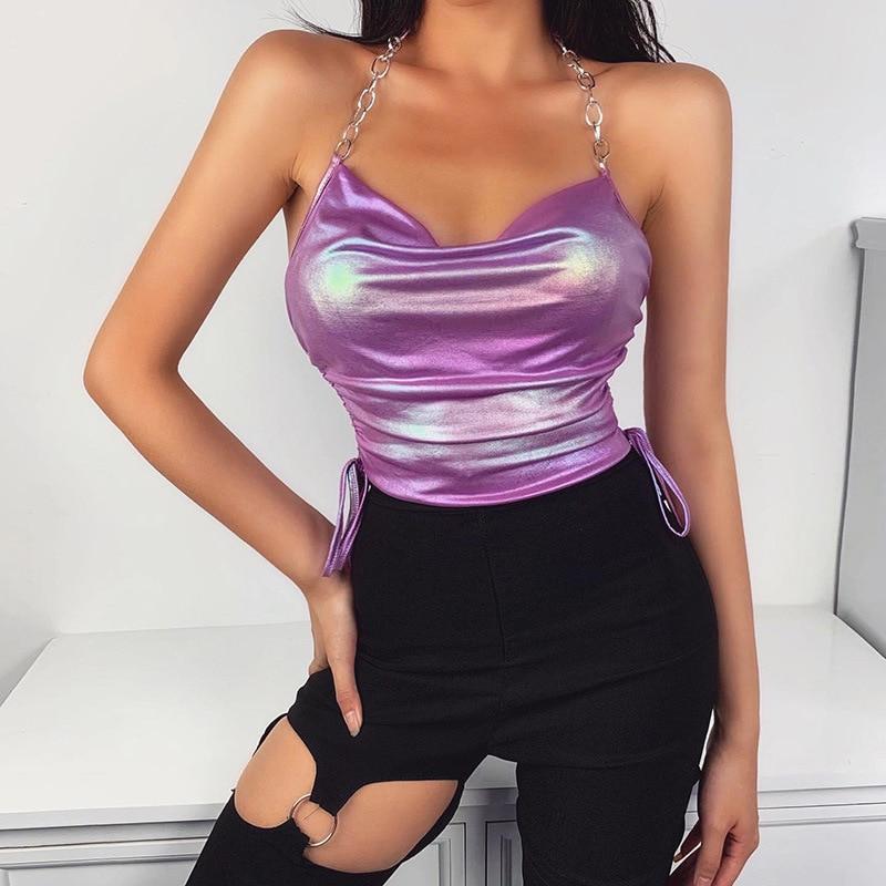 Holographic Purple Chain Top-[rave outfit]-Euphoria