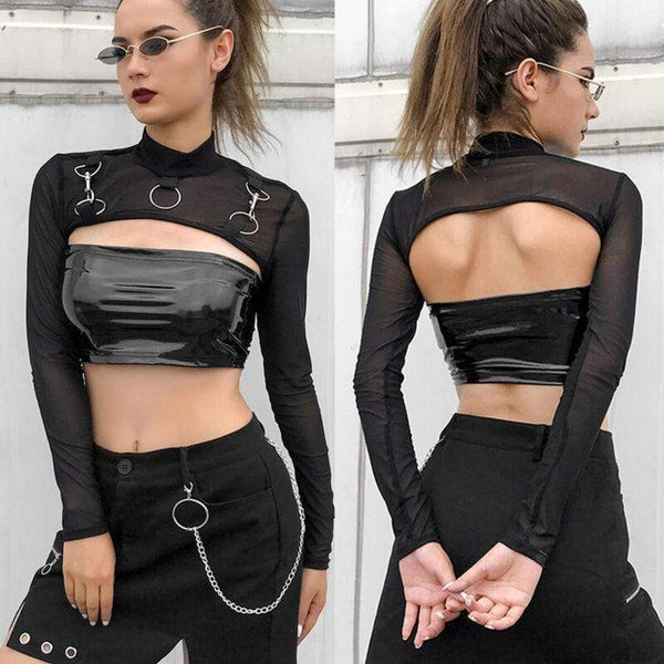 Mesh Crop with Rings-[rave outfit]-Euphoria