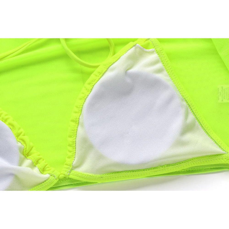 Neon Mesh Sleeve Bikini Set