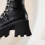 Winter Gothic Punk Womens Platform Boots Black Buckle Strap zipper Creeper Wedges Shoes Mid Calf Military Combat Boots-[rave outfit]-Euphoria
